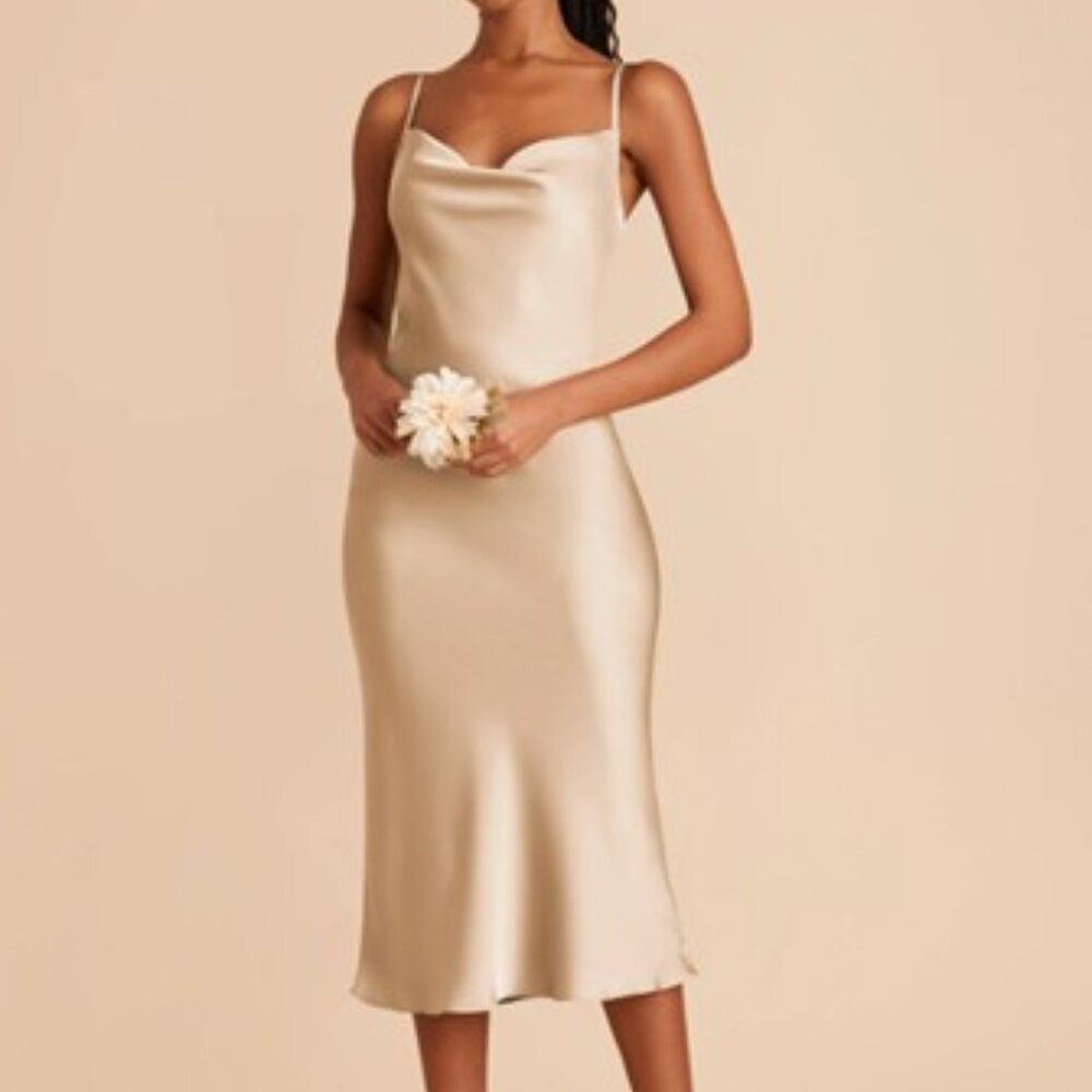 Birdy Grey Lisa Matte Satin Gold Midi Bridesmaid's Dress - Size M  - Worn ONCE!